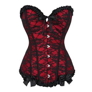 Bustiers Corsetsセクシーなオーバーバストとレースアップビンテージフローラルボウコルセットランジェリートッププラスサイズの女性用バーレスクコスト243g