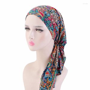 Roupas étnicas Muçulmano Hijab Turbante Mulheres Imprimir Pré-amarrado Chemo Cap Stretch Elástico Lenço Envoltório Perda de Cabelo Bonnet Chapéu Headwear