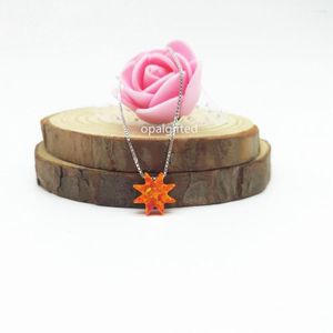 Hängselhalsband i lager! Syntetisk OP31 Orange Color 10mm Sunflower Opal 925 Silver Necklace Sumflower Woman