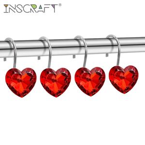 Curtain Poles 12PCS Bling Small Crystal Red Heart Shower Hooks Decorative s Rings for Bathroom Decor 231010