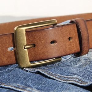 Other Fashion Accessories Vintage Luxury Handmade Leather Copper Buckle Man's Belt Cinturon Gotico Cowhide Retro All-match Casual Jeans Soft Belt ABC 231011