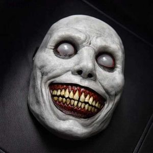 Costume Accessories Halloween Exorcist Smile Mask Horror Masks White Eyes Zombie Mask Latex Terror Clown Face Mask Halloween Cosplay Parties PropsL231011