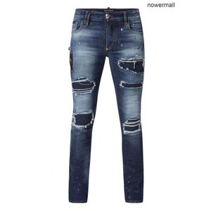 Mager plein philipps pp björn mens jeans klassisk mode pp man orolig denim byxor rock stjärna fit mens casual design rippade jeans biker klädlösta pa wppv