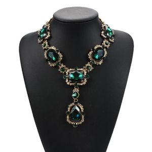 Ожерелья с подвесками, классическое колье-чокер с зеленым драгоценным камнем для женщин, большой стеклянный кристалл, этническое свадебное ожерелье для невесты, винтажные ошейники Chain235u