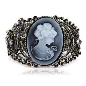 Charme Pulseiras Vintage Bronze Relevo Esculpido Cameo Estátua Rainha Bangle Pulseira Strass Moda Jewelry283R