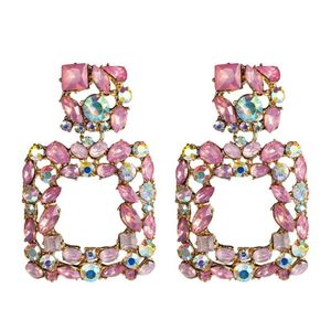 Square Letnie kolczyki dla kobiet 2019 Big Fashion Różowe oświadczenie Kolczyki Duże dhinestone geometryczne mody Jewellery246L