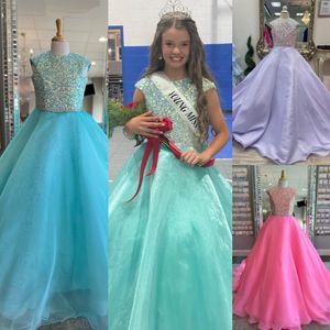 Bubblegum Girl Pageant Dress 2024 Cap Sleeves Sequin Shimmer Chiffon Little Kid Fun Fashion Runway Drama Cocktail Party Gown Toddler Teen Preteen Miss Lilac Aqua