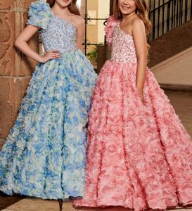 3D Flowers Girl Pageant Dress 2024 Floral Puff Sleeve Beading Bodice Little Kids Fun Fashion Runway Cocktail Party Drama Gown Toddler Teen Preteen Young Miss Rachel