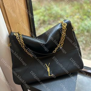 Büyük kapasiteli zincir çanta tasarımcısı kadın omuz çantası klasik altın mektup modaya uygun tote çanta yumuşak deri çanta siyahı