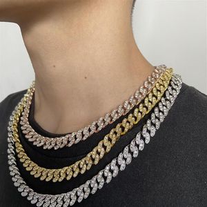 Correntes 10mm Miami Cuban Gargantilha Link Colar Cor Prata Gelado Bling para Homens Hip Hop Jóias Estilo Full Drill Chain GiftChains297I