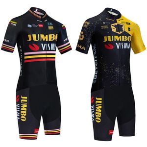 Ny guld jumbo cykeltröja cykel shorts passar män kvinnor team snabb torr pro ciclismo maillot tröja 20d haklappar byxor kläder