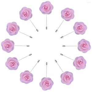 Decorative Flowers 12pcs Simple And Neutral Corsage Silk Flower Rose Bud Pink Groom Suit Pin Handmade Business Wedding Accessories XH0715 12