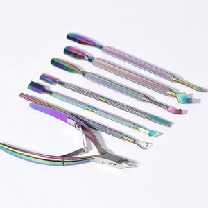 Rainbow Nail Manicure Tools Rostfritt stål Död hud Remover Nail File Manicure Cutter Spoon Cuticle Pusher Clipper Art Tool ZZ