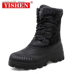 ブーツYishen Winter Men Snow Boots Waterproof Hiking Shoes温かい毛皮ミッドカーフダックブーツ