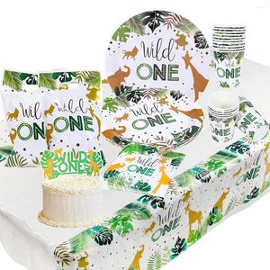 Party Decoration Jungle Animals Theme Disposable Tableware 1st Birthday Kids Baby Shower Safari Wild One Suppiles