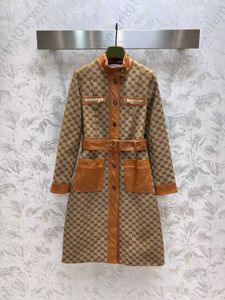 Trench da donna Giacca firmata da donna Cappotto autunnale Donna Cerniera sul petto con cintura in pelle Lettera Colletto trapuntato jacquard Giacca a vento a maniche lunghe