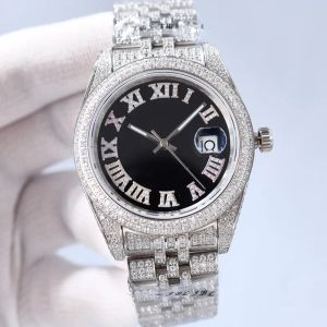 Nuovo orologio di diamanti di lusso Orologi meccanici automatici da uomo 41mm Diamanti Lunetta in acciaio inossidabile Cinturino in argento Business Montre De Luxe Orologio da polso classico da uomo regalo