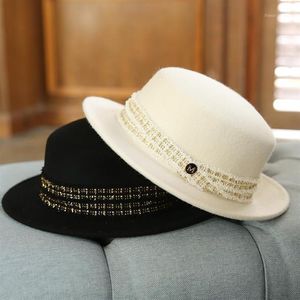 Stingy Brim Hats 100% Wool Feodra Hat Winter Womens M Letter Jazz Fedoras Pink For Women Stor Cowboy Panama Fedoras1234a
