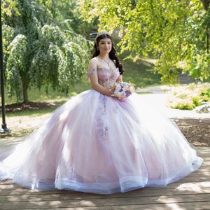 Sexy V-Neck Corset Quinceanera Dresses Lace Appliques Beads Off The Shoulder For Girls Ball Gown Sweet 16 Dresses vestidos de 15
