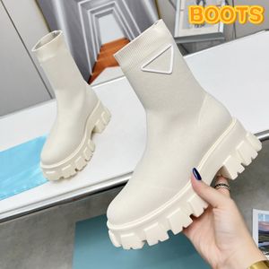 New designer boots Monolith knitting boot deep blue sail white luxury womens platform leather shoes Eur 35-40