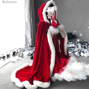 Theme Costume Women Lady Santa Claus Christmas Xmas Halloween Cosplay Come Party Cloak Winter Pink Red CapeL231010