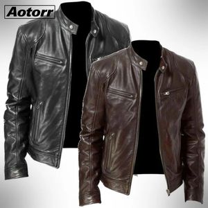 Giacca in pelle da uomo in ecopelle moda uomo slim fit colletto alla coreana giacca in PU maschile antivento moto bavero cerniera diagonale giacche uomo 5XL 231010