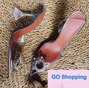 Toptan Klasik Şeffaf PVC Kadın Sandalet Seçkin Açık Kristal Kupa Yüksek Topuk Stilettos Seksi Pompalar Yaz Ayakkabıları Peep Toe Kadın Pompalar Boyutu 43