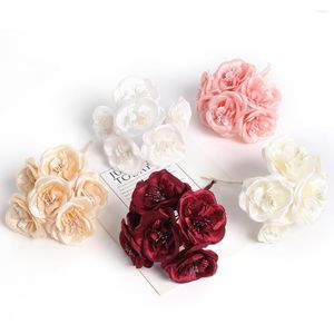 Dekorativa blommor 6st konstgjorda blommor stamens rosbukett bröllop hem juldekoration scrapbooking diy garland presentförpackning