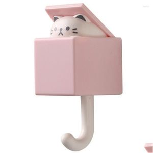 Hooks Rails Cartoon Cat Hook Self Adhesive Dormitory Bedroom Door Hangers Key Umbrella Towel Cap Coat Rack Wall Animal Decoration Otr01