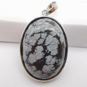 Pendant Necklaces Snowflake Obsidian Stone Bead Oval Jewelry For Woman Gift S3225