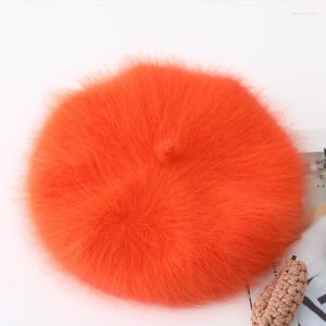 Berets Long Hairy Mink Velvet Beret Female Women Fur Octagonal Hat Pumpkin Knitted Painter Warm Flight Attendant