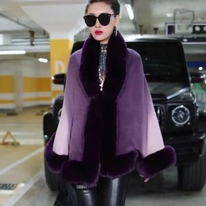 Scarves Novelty Gradient Dyeing Faux Rex Rabbit Fur Cape Shawl Big Knit Acrylic Cashmere Cardigan Poncho Women Winter Wraps Coat 231010