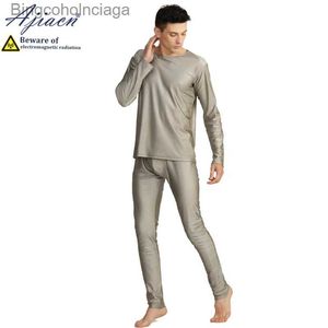 Roupa íntima térmica masculina Anti-radiação eletromagnética conjunto de roupas íntimas de manga comprida masculina 5g comunicação EMF blindagem 100% roupa íntima de fibra de prataL231011