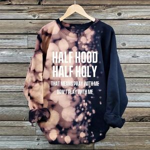 Felpe con cappuccio da donna Felpe autunno inverno Donna Taglia grande Halloween Mezzo cappuccio Felpa con stampa Holy Lertter Top Sudaderas