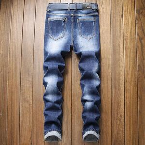 Mens Designer Moda Lavado Jeans Azul Clássico Skinny Denim Riscado Angustiado Biker Jean Pants277o