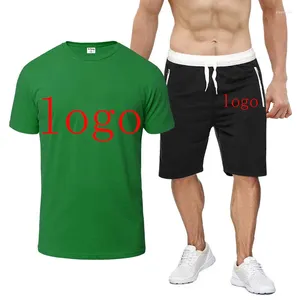 Мужские спортивные костюмы с принтом логотипа на заказ, летняя спортивная одежда, хлопковые дышащие футболки с короткими рукавами, топы, шорты, повседневные костюмы