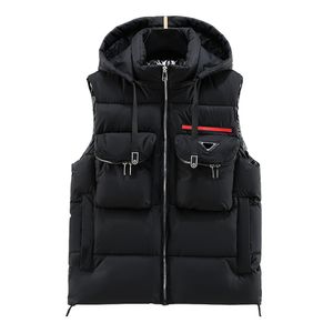 Pdara Brand Men's Hooded Down Vests Coats Fashion Designer Man Down Cotton Sleeveless Vest Jackets Fall Winter Keep Warm Thicken Soft Vests Coats M-4XL