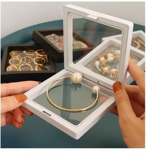 Smyckeslådor 3D flytande bildram Skugglåda Display Stand Ring Pendant Hållare Skydda smycken Stenpresentation Fall 231011
