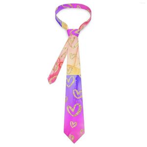 Laços de ouro corações gravata roxo rosa corante impressão design pescoço legal moda colar para adulto casamento gravata acessórios