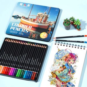 Crayon 24 PCSカラーペンシルセット絵画のための描画プロフェッショナルアートスケッチ油っぽい金属色のリード学校用品231010