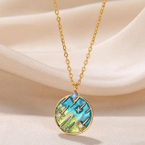 Pendant Necklaces Style Shooting Star Blue Stainless Steel Roundness Zircon Women's Necklace Clavicle Fashion Jewelry Charm Gift 2023