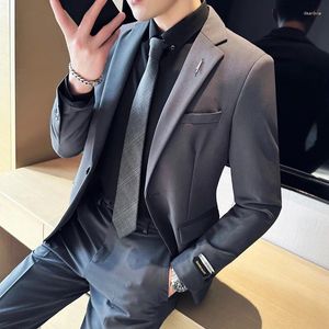 Men's Suits 2023 (Blazer Trousers) Gentleman Fashion Business Solid Color Korean Style Wedding Work Suit 2 Piece Set Tuxedo