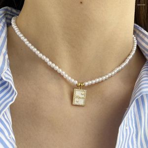 ペンダントネックレスレターママ長方形のハンギングタグ模倣女性のための真珠のネックレス