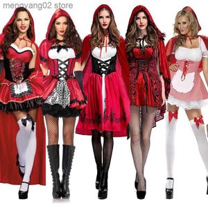 Tema kostymstorlek S-6XL Halloween Lagen Little Red Riding Hood Come Fantasy Hen Party Robe Cosplay Game Uniform Fancy Dress T231011