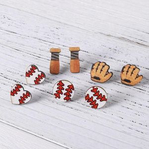 Orecchini a bottone Borchie sportive in legno | Tondo da baseball bianco arancione per le donne Accessori per gioielli in legno con dita regalo per la mamma del cuore