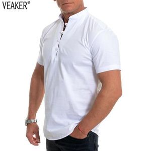 Męskie koszulki 2021 Letnie krótkie tuleje T Męski stały kolor kołnierz mandarynki Slim Fit Tshirt Topss Plus Size M-5XL1524