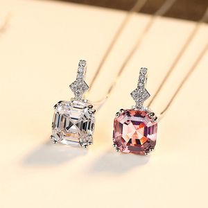 Square Morganite S925 Srebrny wisior naszyjnik urocza kobiety seksowny łańcuch kołnierzyków dla kobiet przyjęcie weselne Walentynki świąteczne pamiątki biżuteria Gift SPC