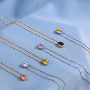 Pendant Necklaces Charm Female Pear-shaped Birthstone Stone Crystal Collar Necklace Trendy Friend Gift Jewelry