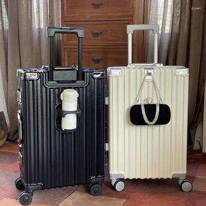 Valizler Yüksek kaliteli tatil tarzı büyük kapasiteli fincan tutucu tekerlek şifresi bagaj bavul seyahat kasası paketi