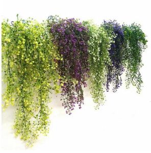 Hoomall Green Purple人工植物シルクラタンウォールフラワープラントウェディングパーティー装飾偽の花vineホームデコレーション